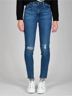 Levi's 721 High Rise Medium Blue Distressed Skinny Jeans 34/26